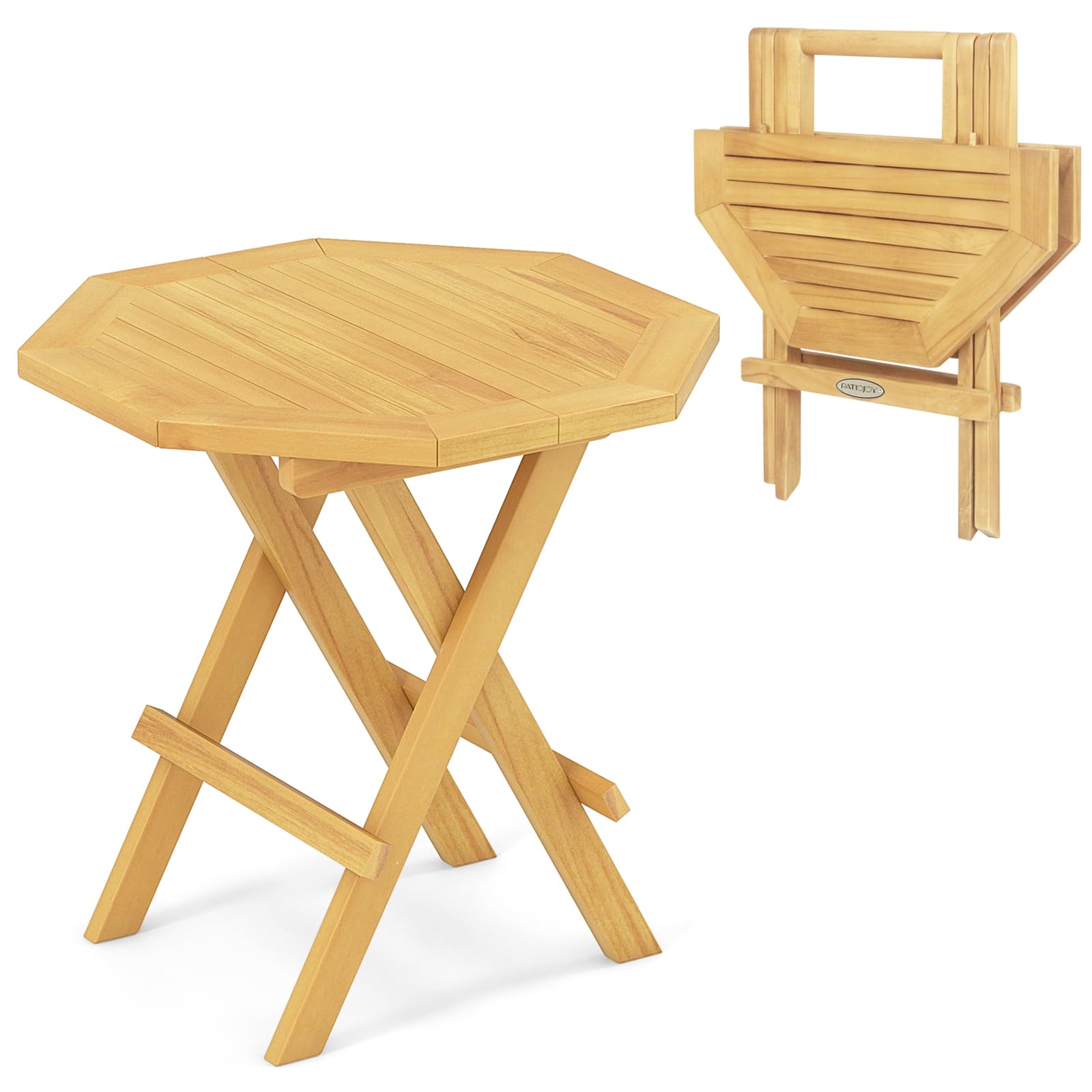 Table d'appoint pliante de patio Tangkula, table basse octogonale en bois de teck, 50,8 x 50,8 x 50,8 cm